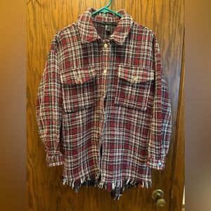 Forever 21 Oversized Red and Black Plaid Tweed Shacket